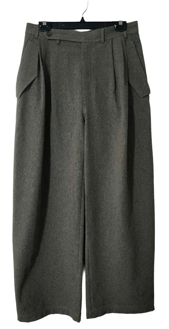 NWT Zara SRPLS Wide Leg Wool Cotton Pleated Trousers Green High Rise Size M